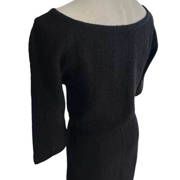 Vintage GOLDWORM Black Knit Midi Dress 2/3 Sleeve Party Work Size M 6 8 Fitted - Picture 5 of 7